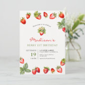 Berry 1e verjaardag aardbei kaart (Staand voorkant)