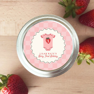 Berry 1e Verjaardag Aardbei Shirt Checkerboard Ronde Sticker