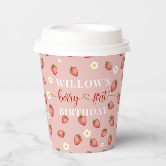 Berry 1e Verjaardag Aardbei Theme Papieren Cups Papieren Bekers (Voorkant)