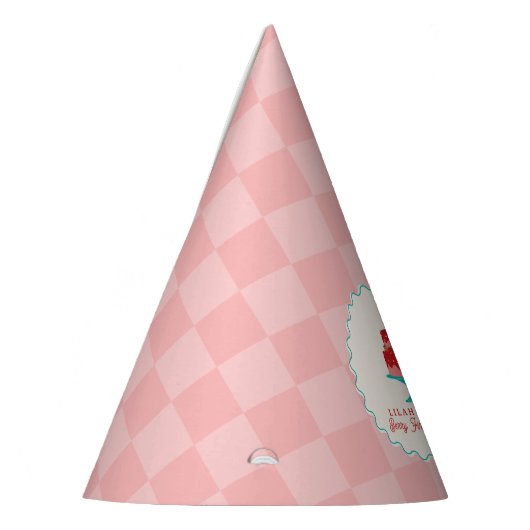 Berry 1e verjaardag Aardbeienmand Checkerboard Feesthoedjes (Links)