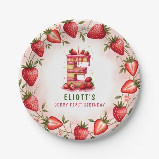 Berry 1e Verjaardag Bord Letter E Cake Design (Voorkant)