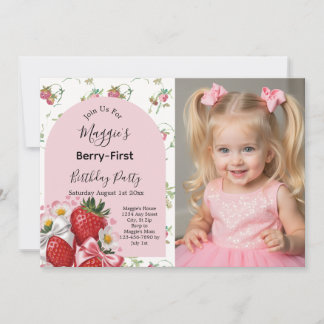 Berry 1e verjaardag Strawberry Girl Feestje Kaart