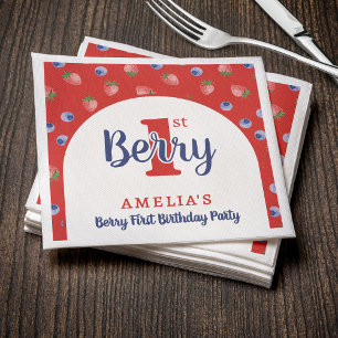 Berry 1e verjaardagsfeest Aardbei Blueberry Red Servet