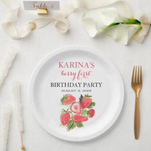 Berry 1e Verjaardagsfeest Aardbeienfruit Zomer Papieren Bordje