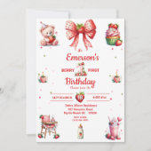 Berry 1er Anniversaire Fraise Invitation (Devant)