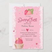 Berry 1er Anniversaire Fraise Invitation (Devant)