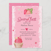 Berry 1er Anniversaire Fraise Invitation (Devant / Derrière)