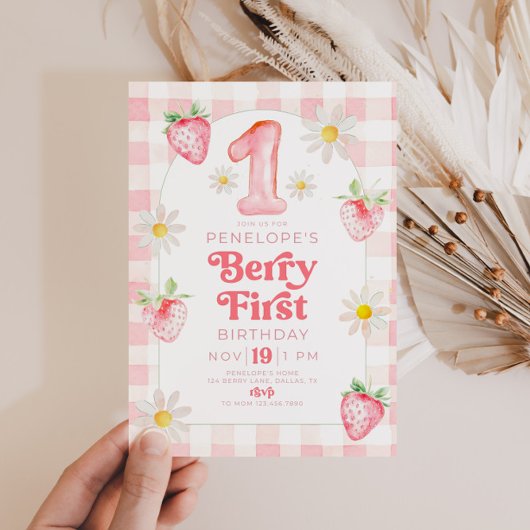 Berry 1er Anniversaire Fraise Invitation