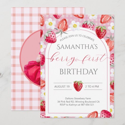 Berry 1er anniversaire Invitation (Devant / Derrière)