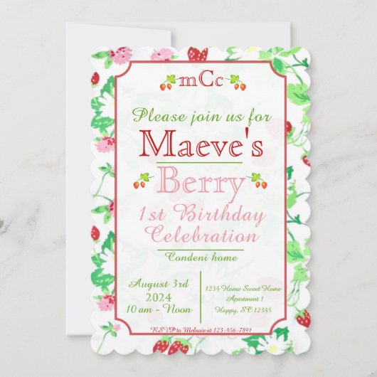 Berry 1er Anniversaire Invitation (Devant)