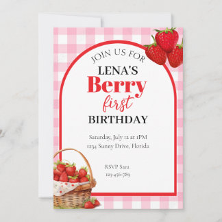 Berry 1er Anniversaire Invitation de fraises
