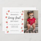Berry 1er Anniversaire Photo Invitation (Devant / Derrière)