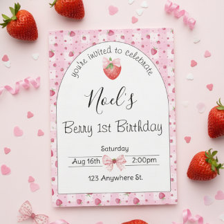 "berry 1st birthday" first birthday invitation kaart