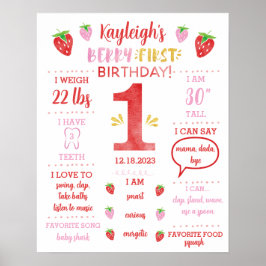 Berry 1st Birthday Milestone Poster Red Gold