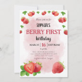 Berry 1st Strawberry Girl Invitation de fête d'ann (Devant)