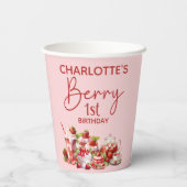 Berry 1st Verjaardag Roze Rode Aardbei Naam Papieren Bekers (Achterkant)