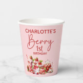 Berry 1st Verjaardag Roze Rode Aardbei Naam Papieren Bekers (Voorkant)