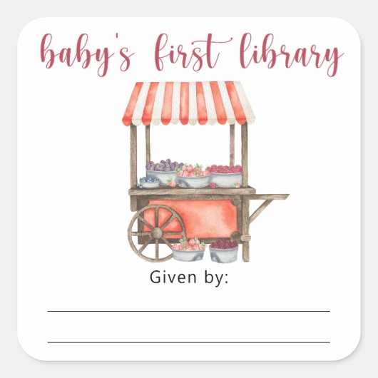 Berry Baby Shower bookplate, books for baby Vierkante Sticker (Voorkant)