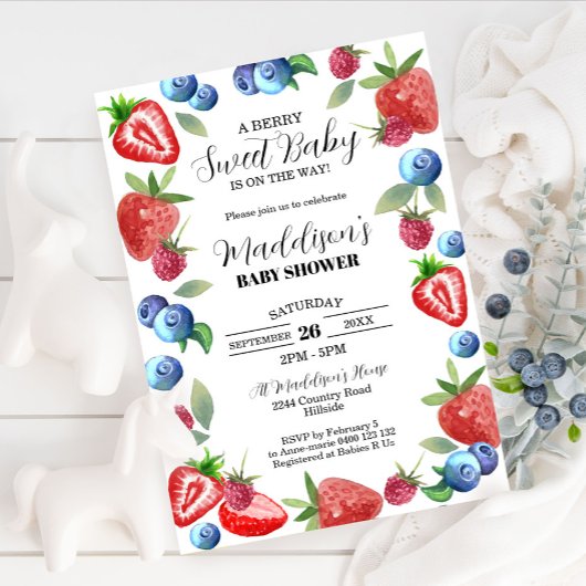 Berry Baby shower Invitation Berry Sweet Baby Kaart