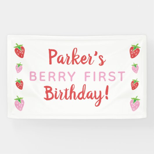 Berry Bannière d'anniversaire Red Pink Strawberry (Horizontal)