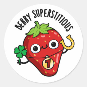 Berry bijgelovige grappige aardbei woordspeling ronde sticker