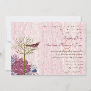 Berry Bird op WoodGrain Wedding Invitation Kaart