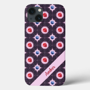 Berry Bliss Patroon met aangepaste naam iPhone 13 Hoesje
