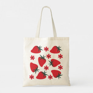 Berry Bloom – Speelse Aardbei Bloemrijke Tote Bag