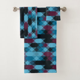berry blue and ebony geometric bad handdoek
