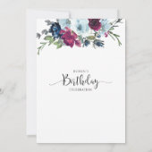 Berry, Blue, Bourgogne Floral Invitation d'anniver (Dos)