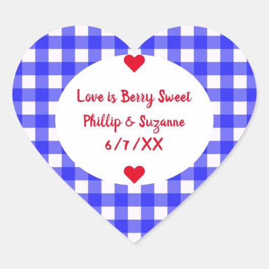 Berry Blue Gingham Wedding Favor Jelly Jar Labels (Voorkant)