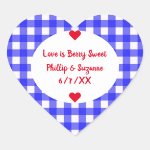 Berry Blue Gingham Wedding Favor Jelly Jar Labels