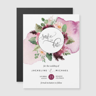 Berry, blush Floral Wedding Save the Date Magnet