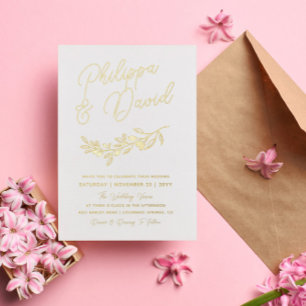 Berry Branch Names in Gold Foil Script Wedding Folie Uitnodiging