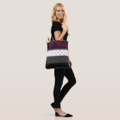 Berry Charcoal Polka Dot Stripes Tote Bag (Op model)