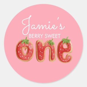 Berry Cookies One Pink First Birthday Party Ronde Sticker
