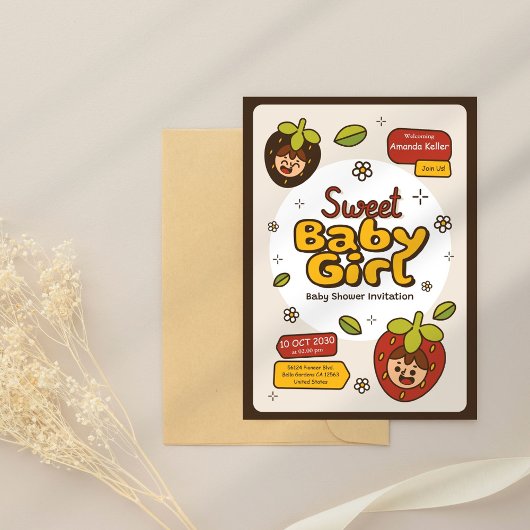 Berry Cute Baby Girl Shower Invitation