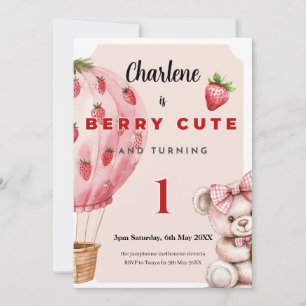 Berry Cute First Birthday Invitation • Strawberry Kaart