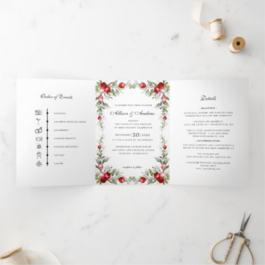 Berry d'hiver Noël Mariage Timeline Invitation (Intérieur)