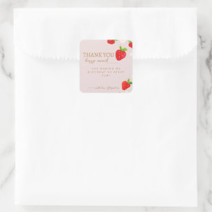 Berry Eerste 1e Aardbei Verjaardag Dank u Vierkante Sticker
