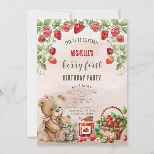 Berry Eerste Aardbei en Beer Verjaardag Kaart (Voorkant)
