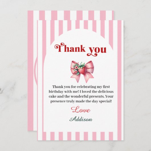 Berry eerste aardbei en boog bedankkaart (Voorkant / Achterkant)