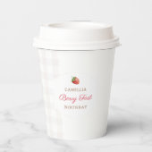 Berry Eerste Aardbei Gingham Verjaardagsfeest Papieren Bekers (Achterkant)