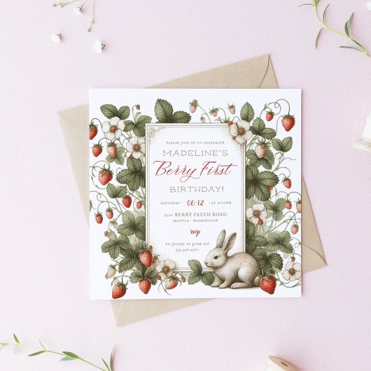 Berry Eerste  Aardbei Meisje 1e Verjaardag Kaart