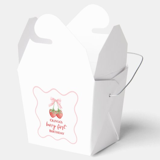 Berry eerste aardbei verjaardag Pink Bow Bedankdoosjes (Geopend)