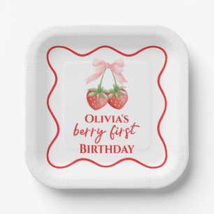 Berry eerste aardbei verjaardag Pink Bow Papieren Bordje