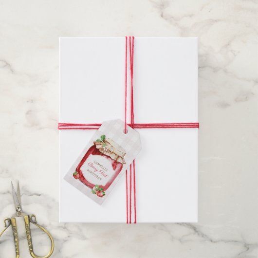 Berry Eerste Aardbeien Jam 1e Verjaardagsfeest Cadeaulabel (Met Touw)