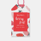Berry eerste aardbeien verjaardagsfeestje rood roz cadeaulabel (Voorkant)
