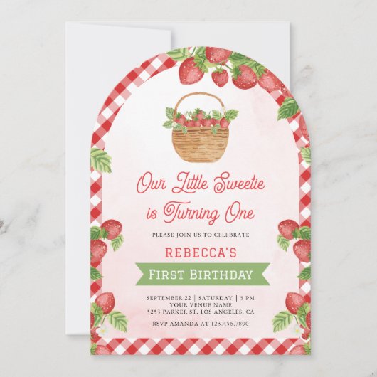 Berry eerste aardbeienboog foto 1e verjaardag kaart (Voorkant)