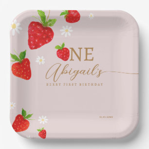 Berry eerste aardbeienverjaardag papieren bordje